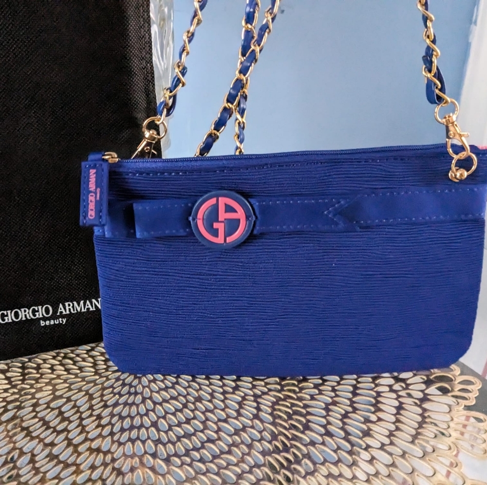 Giorgio Armani Royal Blue Clutch with Gold Accents - Picture 3 of 8